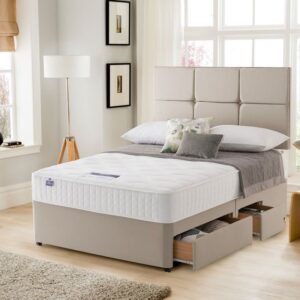Silentnight Essentials Memory Mirapocket 1000 Divan Bed Set, Small Double, 2 Drawers, Matching Paris Headboard, Sandstone