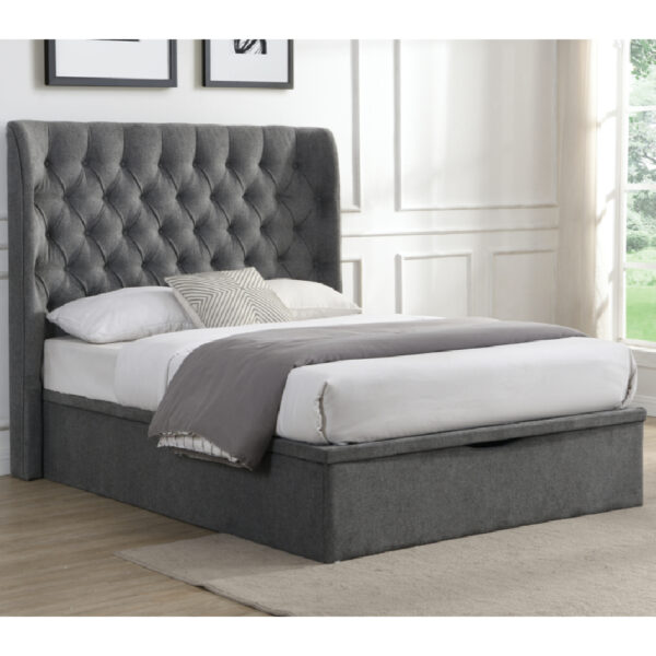 Colusa Fabric Ottoman Storage Double Bed In Grey