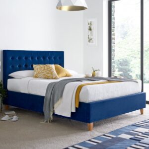 Kotor Velvet Ottoman Storage Double Bed In Blue