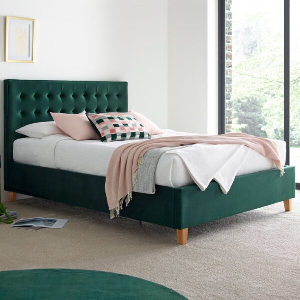 Kotor Velvet Ottoman Storage Double Bed In Green