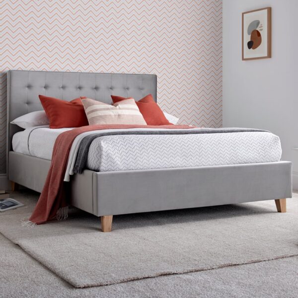 Kotor Velvet Ottoman Storage Small Double Bed In Grey