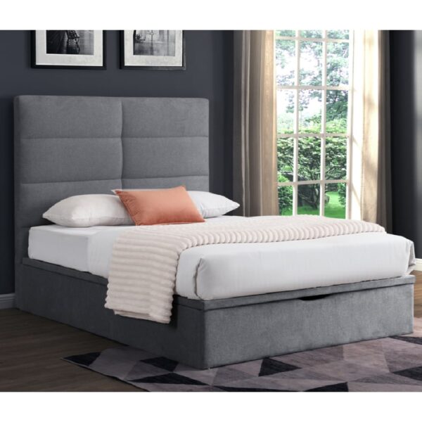Juneau Fabric Ottoman Storage Double Bed In Grey