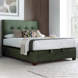 Walker Velvet Ottoman Storage Double Bed In Winter Moss
